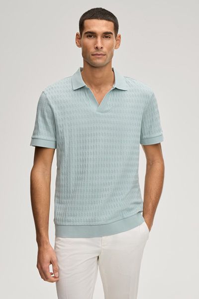 Joop! Cleison Salbeigrün Jacquard Baumwoll Poloshirt V-Ausschnitt