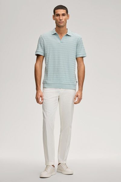 Joop! Cleison Salbeigrün Jacquard Baumwoll Poloshirt V-Ausschnitt