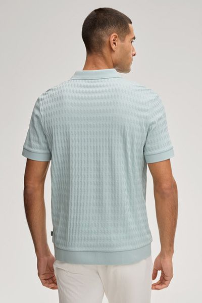 Joop! Cleison Salbeigrün Jacquard Baumwoll Poloshirt V-Ausschnitt