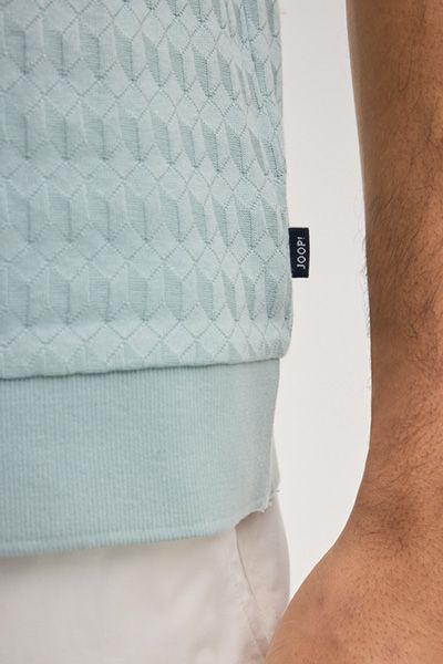 Joop! Cleison Salbeigrün Jacquard Baumwoll Poloshirt V-Ausschnitt