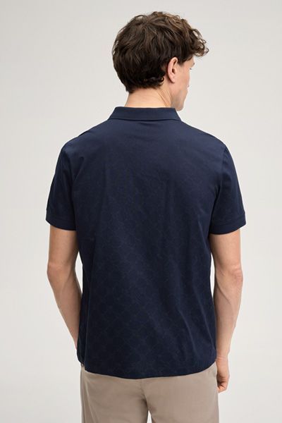 Cornflower Jesse Marineblaues Poloshirt mit gemusterter Baumwollstruktur