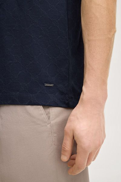 Cornflower Jesse Marineblaues Poloshirt mit gemusterter Baumwollstruktur