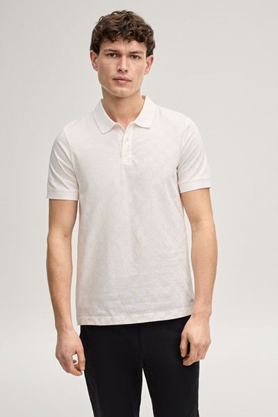 Cornflower Jesse Offwhite Poloshirt Geometrisches Muster Kurze Ärmel Baumwolle