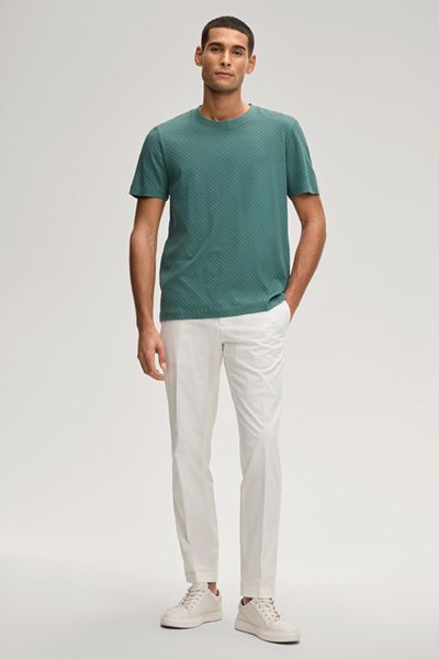 JOOP! Herren Grün Jacquard Strukturiertes Baumwoll T-Shirt Rundhalsausschnitt