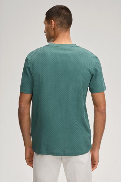 JOOP! Herren Grün Jacquard Strukturiertes Baumwoll T-Shirt Rundhalsausschnitt