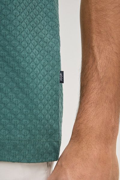 JOOP! Herren Grün Jacquard Strukturiertes Baumwoll T-Shirt Rundhalsausschnitt