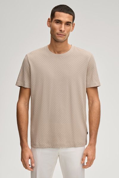 Joop! Enrique Sandfarbenes Struktur T-Shirt Rundhals Baumwolle Jacquard