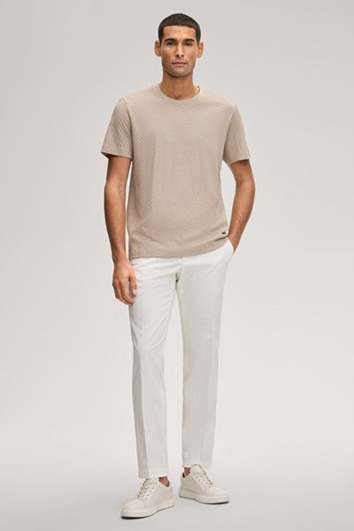 Joop! Enrique Sandfarbenes Struktur T-Shirt Rundhals Baumwolle Jacquard