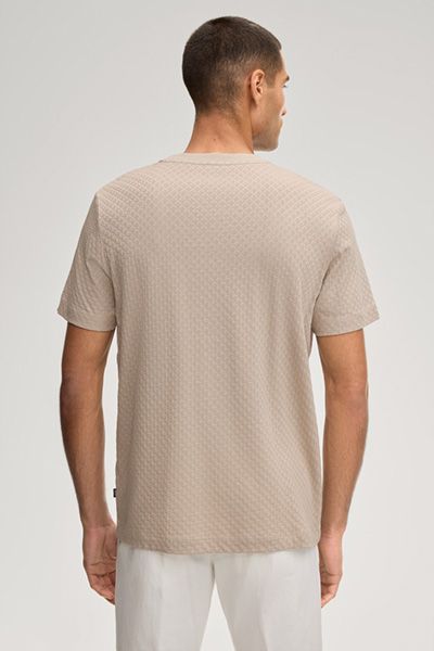 Joop! Enrique Sandfarbenes Struktur T-Shirt Rundhals Baumwolle Jacquard