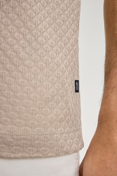 Joop! Enrique Sandfarbenes Struktur T-Shirt Rundhals Baumwolle Jacquard