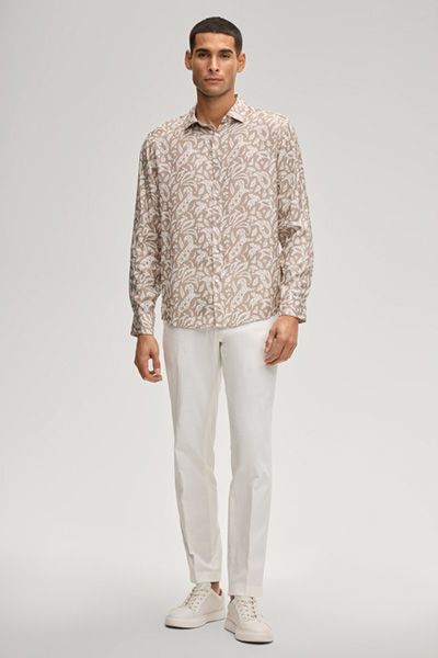 Matty Beige Gemustertes Hemd aus Viskose mit Kentkragen