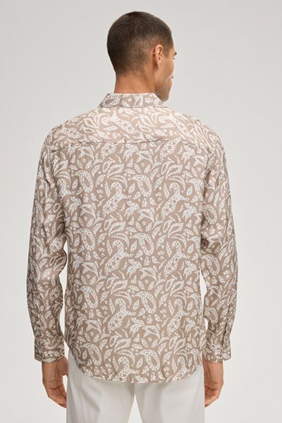 Matty Beige Gemustertes Hemd aus Viskose mit Kentkragen