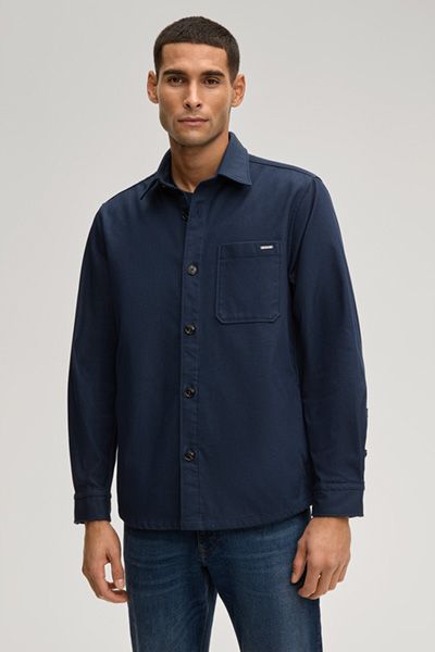 Marc O'Polo Marineblaues Overshirt Kalan Langarm Button-Down-Kragen