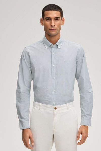 Joop! Mike Herren Baumwollhemd gestreift Salbei/Weiß Slim Fit