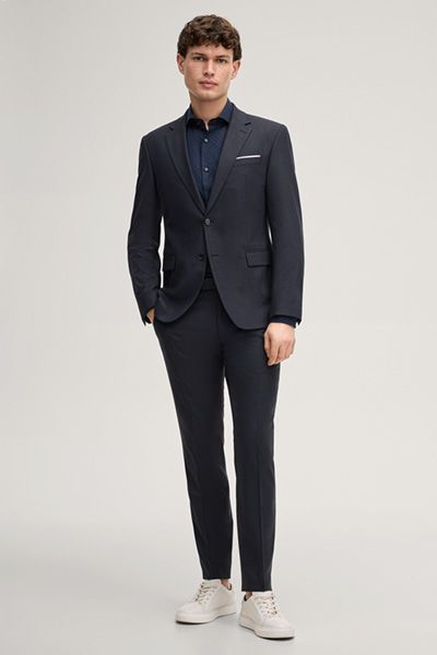 Mano Pares Marineblau Gemustertes Hemd mit Kentkragen in Slim Fit