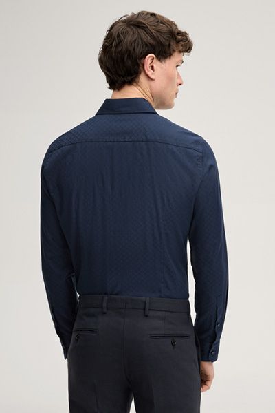 Mano Pares Marineblau Gemustertes Hemd mit Kentkragen in Slim Fit