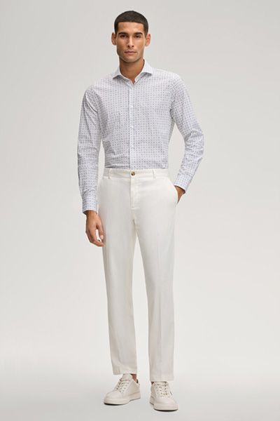 Windsor Pares Weiß Gemustertes Baumwoll-Stretch Slim Fit Hemd