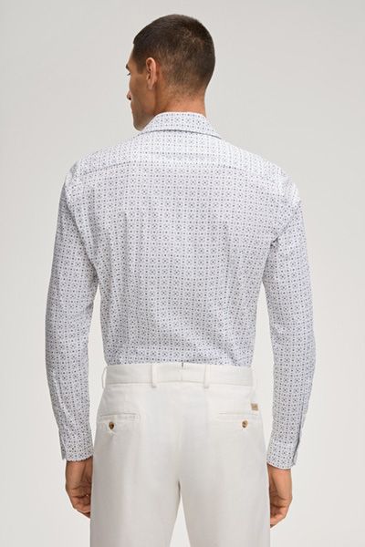 Windsor Pares Weiß Gemustertes Baumwoll-Stretch Slim Fit Hemd