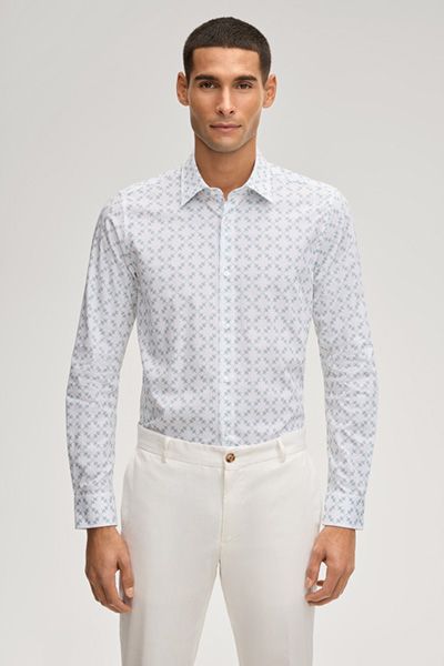 Cornflower Pierce Hemd Weiß und Hellblau gemustert Slim Fit