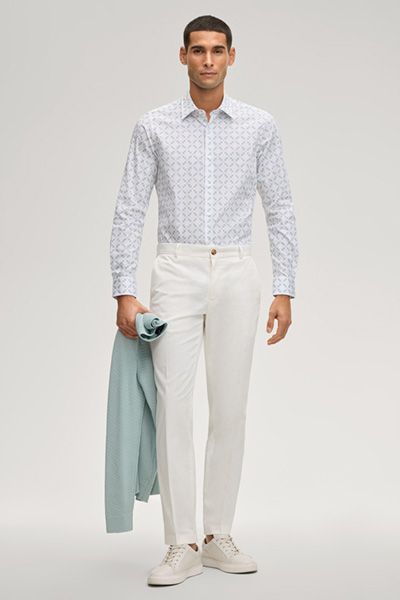 Cornflower Pierce Hemd Weiß und Hellblau gemustert Slim Fit