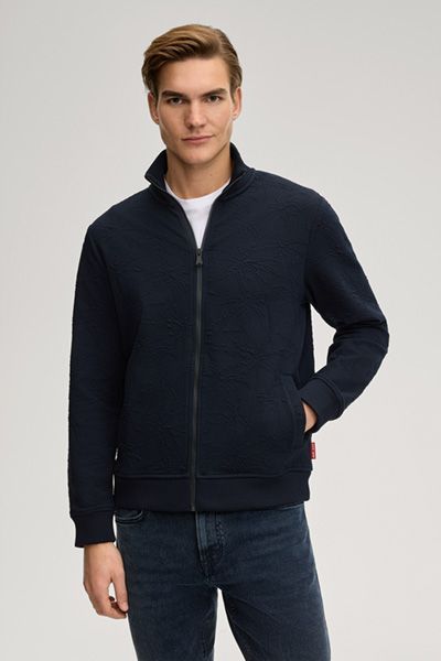 Joop! Akoni Dunkelblaue gemusterte Sweatjacke mit Reißverschluss Palmenmuster