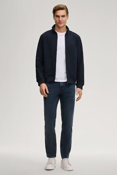 Joop! Akoni Dunkelblaue gemusterte Sweatjacke mit Reißverschluss Palmenmuster