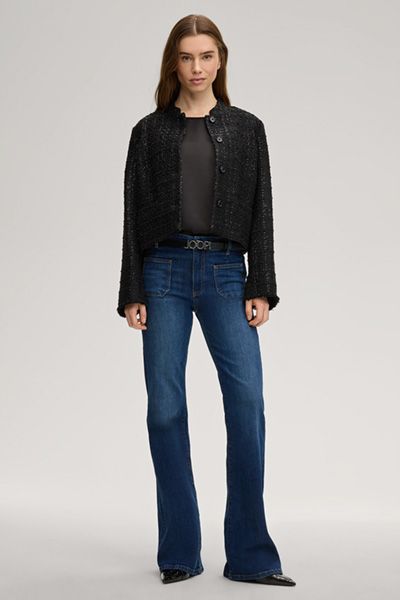 Joop! Schwarzer Tweed Blazer Jacke mit Stehkragen und Fransenbesatz