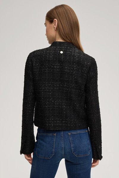 Joop! Schwarzer Tweed Blazer Jacke mit Stehkragen und Fransenbesatz