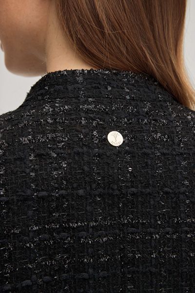 Joop! Schwarzer Tweed Blazer Jacke mit Stehkragen und Fransenbesatz