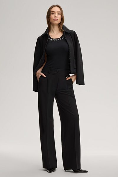 DRYKORN Paris Schwarze Weite Bundfaltenhose mit Logo-Detail