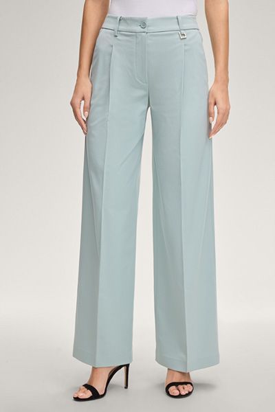 Perle Marlene Hose hellblau hohe Taille weites Bein