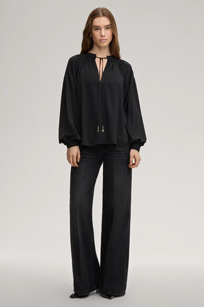 Schwarze Bluse Brigida mit Bindeband und Ballonärmeln