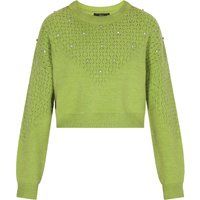 Kurzer Strickpullover mit Schmucksteinen