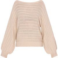 Beige Rippstrick Kurzarmpullover