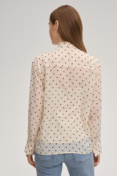 Chiffon Bluse Bo Creme Schwarz Gepunktet mit Schleifenkragen