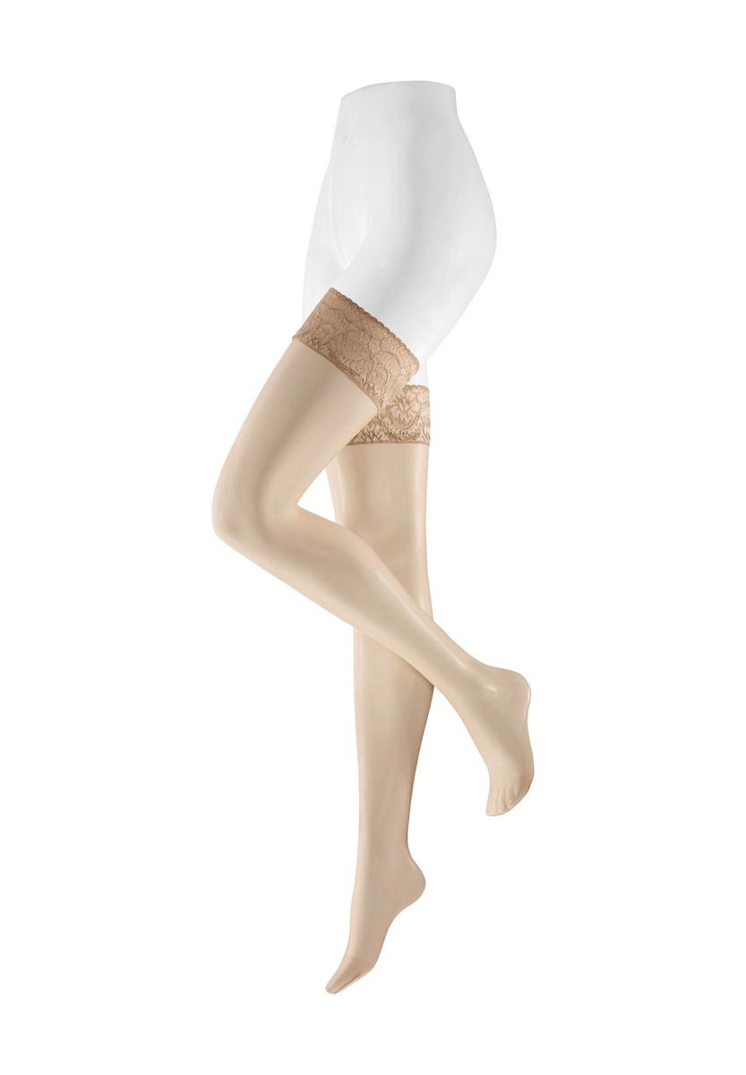 Elegante halterlose Strümpfe mit Blumenspitze