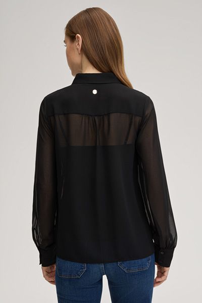 Bluse Brisa schwarze Chiffon durchsichtige Knopfleiste Langarmbluse Top