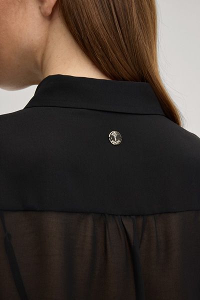 Bluse Brisa schwarze Chiffon durchsichtige Knopfleiste Langarmbluse Top