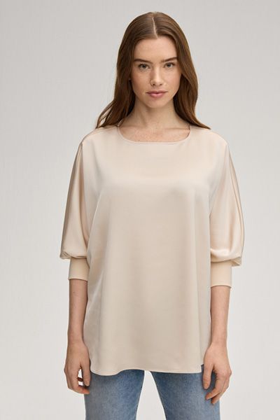 oui Satin-Bluse Bine in Creme mit Dreiviertelärmeln