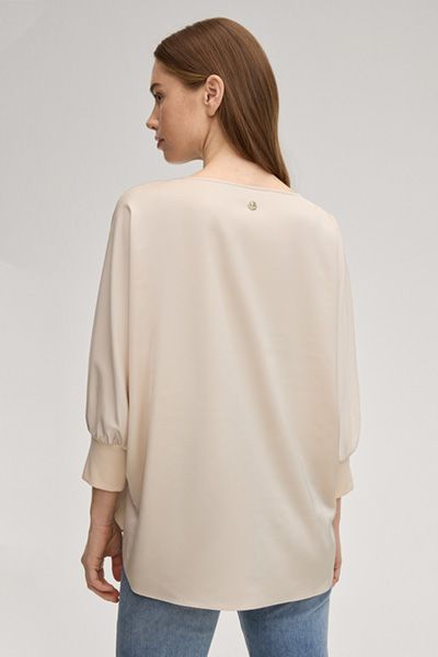 oui Satin-Bluse Bine in Creme mit Dreiviertelärmeln