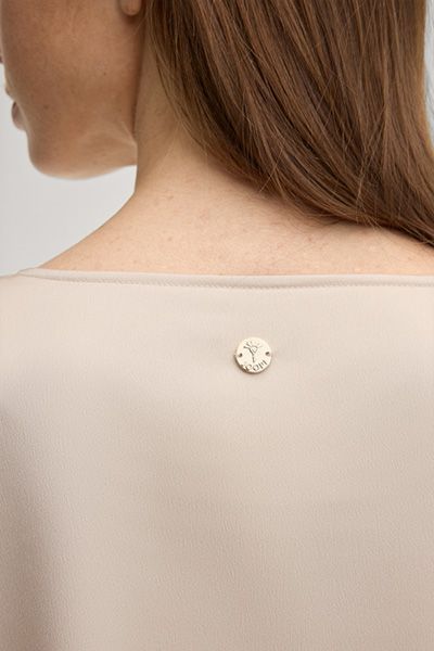 oui Satin-Bluse Bine in Creme mit Dreiviertelärmeln