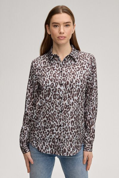 Someday Bliss Bluse in Hellblau-Braun Leo-Muster