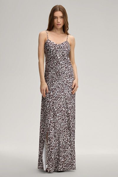 Strellson Delci Hellblau Braun Leo Animalprint Satin Maxikleid