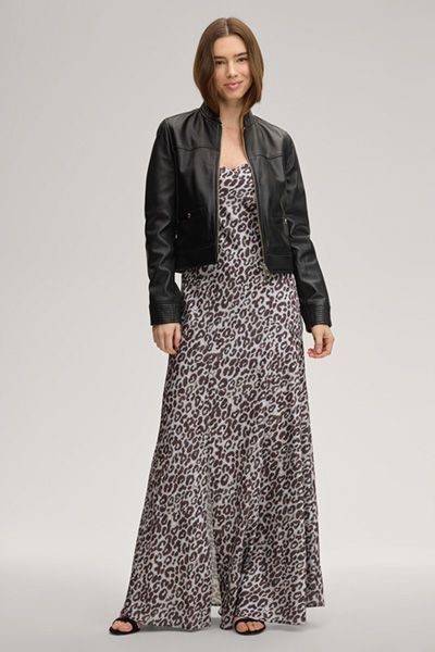 Strellson Delci Hellblau Braun Leo Animalprint Satin Maxikleid