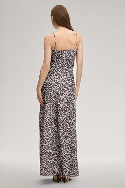 Strellson Delci Hellblau Braun Leo Animalprint Satin Maxikleid