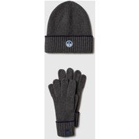 Geripptes Strickmützen- und Handschuh-Set