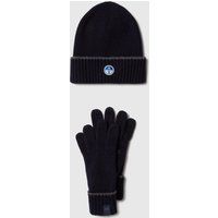 Geripptes Strickmützen- und Handschuh-Set