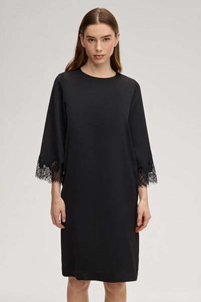Dancia Schwarzes Etuikleid mit Dreiviertelärmeln und Spitzenbesatz