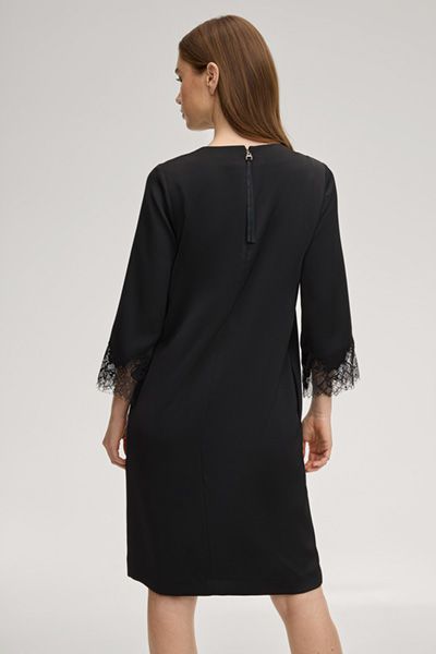 Dancia Schwarzes Etuikleid mit Dreiviertelärmeln und Spitzenbesatz