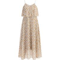 Maxi-Kleid mit geometrischem Druck und Rüschen